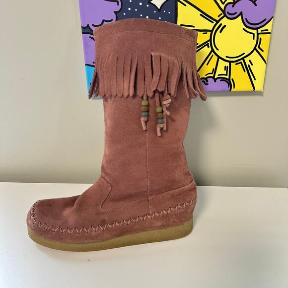 Vintage Y2K Pink Fringe Women’s Midi Boot Beaded Report Dubais Size 7 Boho - Picture 8 of 8